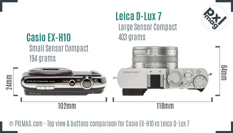 Casio EX-H10 vs Leica D-Lux 7 top view buttons comparison