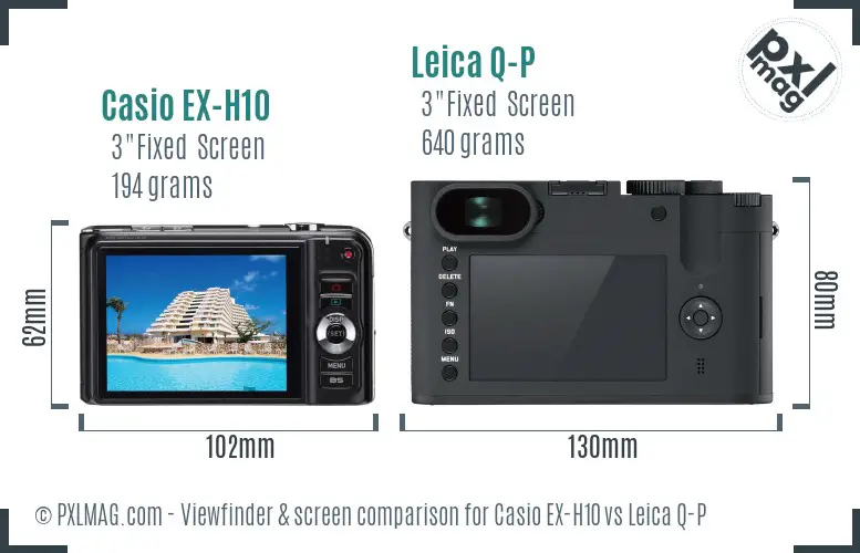 Casio EX-H10 vs Leica Q-P Screen and Viewfinder comparison