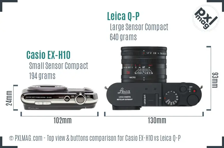 Casio EX-H10 vs Leica Q-P top view buttons comparison