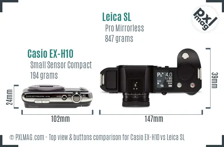 Casio EX-H10 vs Leica SL top view buttons comparison