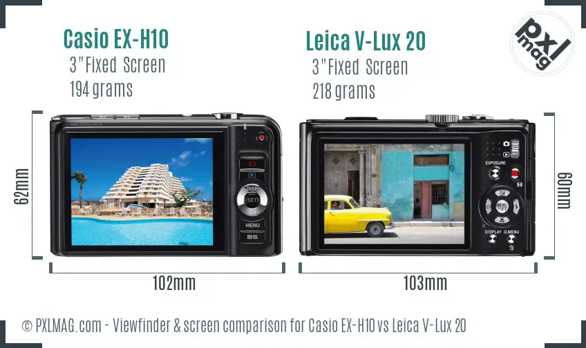 Casio EX-H10 vs Leica V-Lux 20 Screen and Viewfinder comparison