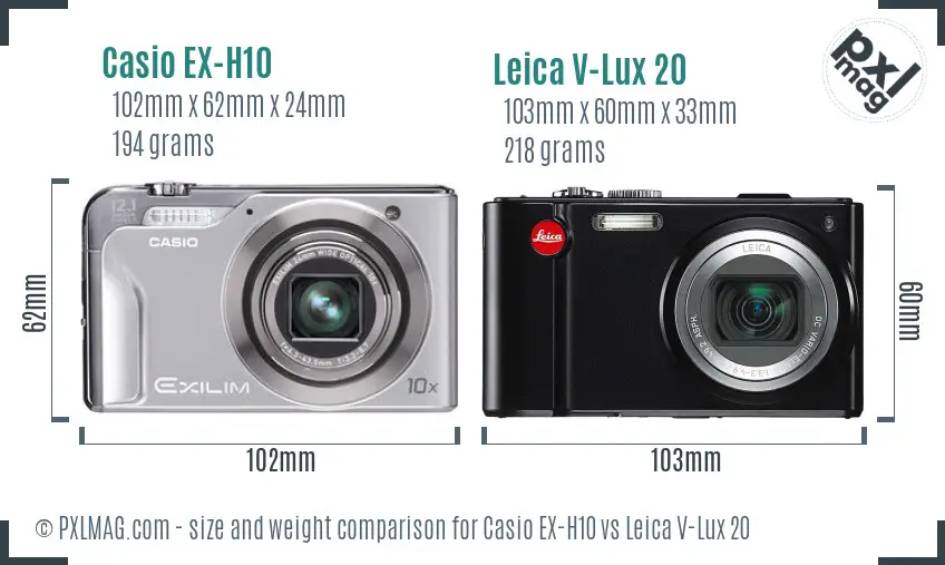 Casio EX-H10 vs Leica V-Lux 20 size comparison
