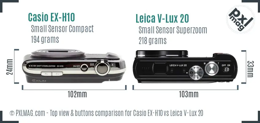 Casio EX-H10 vs Leica V-Lux 20 top view buttons comparison