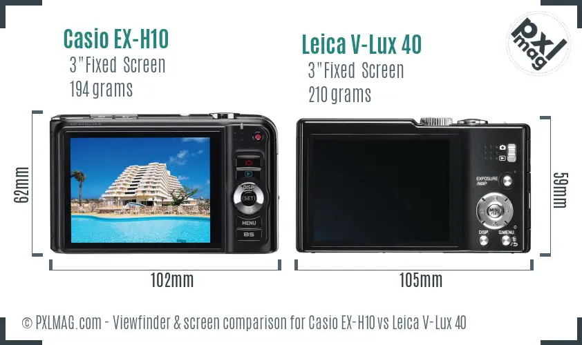 Casio EX-H10 vs Leica V-Lux 40 Screen and Viewfinder comparison