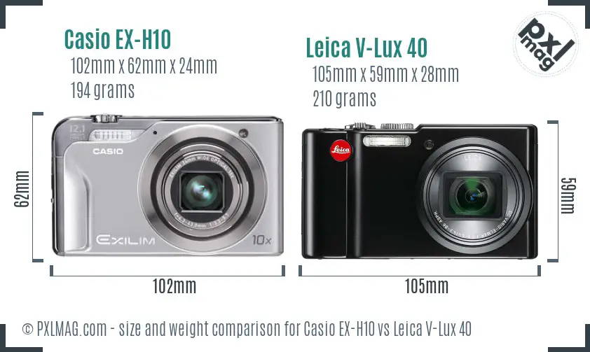 Casio EX-H10 vs Leica V-Lux 40 size comparison