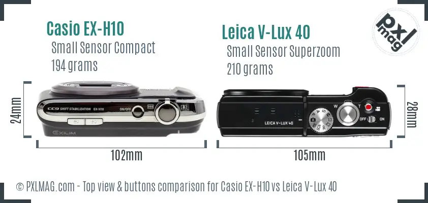 Casio EX-H10 vs Leica V-Lux 40 top view buttons comparison