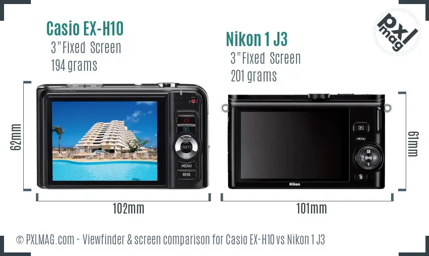 Casio EX-H10 vs Nikon 1 J3 Screen and Viewfinder comparison