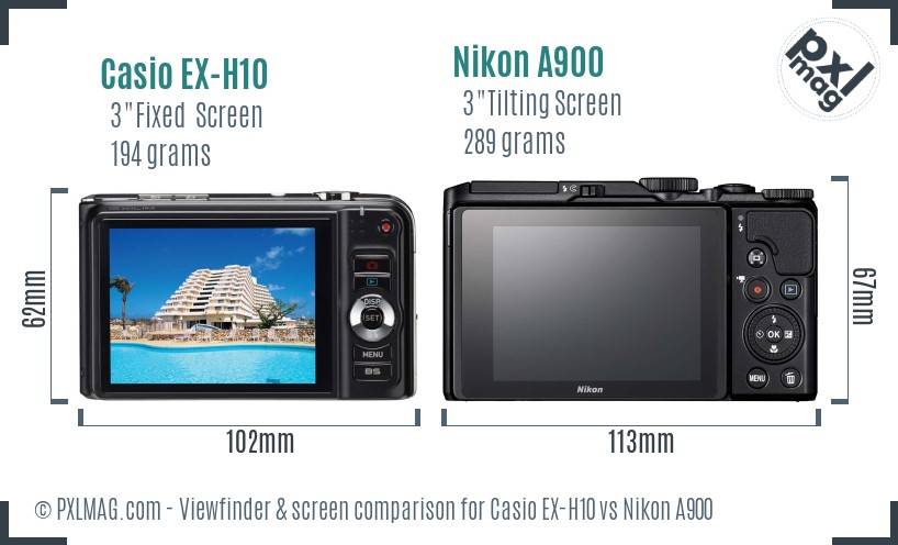 Casio EX-H10 vs Nikon A900 Screen and Viewfinder comparison