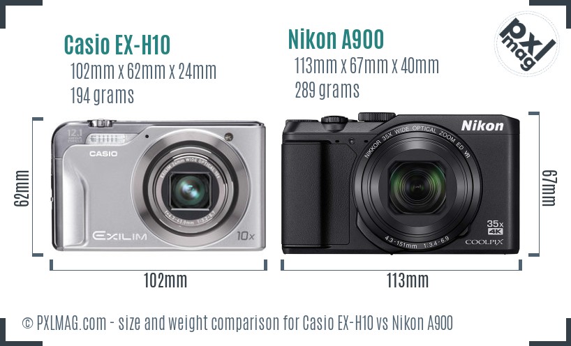 Casio EX-H10 vs Nikon A900 size comparison Casio EX-H10 vs Nikon A900 size comparison