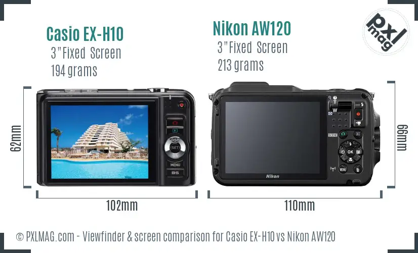 Casio EX-H10 vs Nikon AW120 Screen and Viewfinder comparison