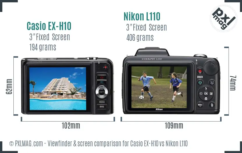 Casio EX-H10 vs Nikon L110 Screen and Viewfinder comparison Casio EX-H10 vs Nikon L110 Screen and Viewfinder comparison