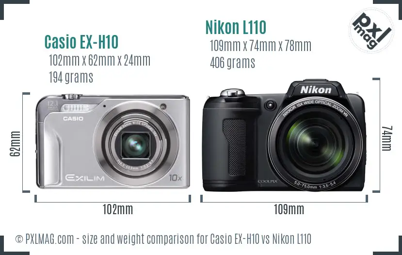 Casio EX-H10 vs Nikon L110 size comparison Casio EX-H10 vs Nikon L110 size comparison