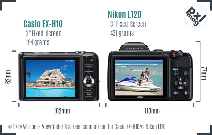 Casio EX-H10 vs Nikon L120 Screen and Viewfinder comparison