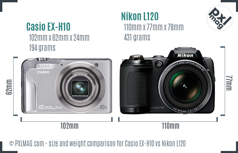 Casio EX-H10 vs Nikon L120 size comparison
