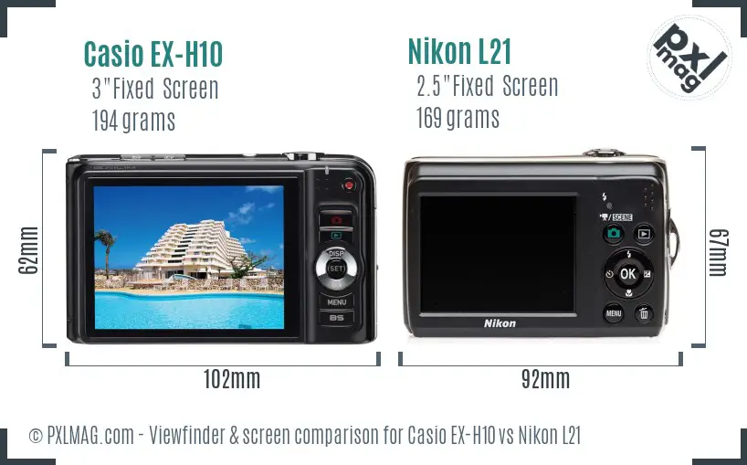 Casio EX-H10 vs Nikon L21 Screen and Viewfinder comparison Casio EX-H10 vs Nikon L21 Screen and Viewfinder comparison