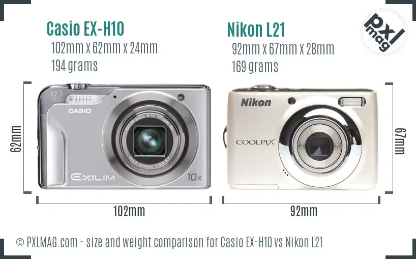 Casio EX-H10 vs Nikon L21 size comparison Casio EX-H10 vs Nikon L21 size comparison
