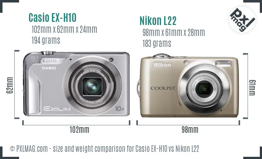 Casio EX-H10 vs Nikon L22 size comparison