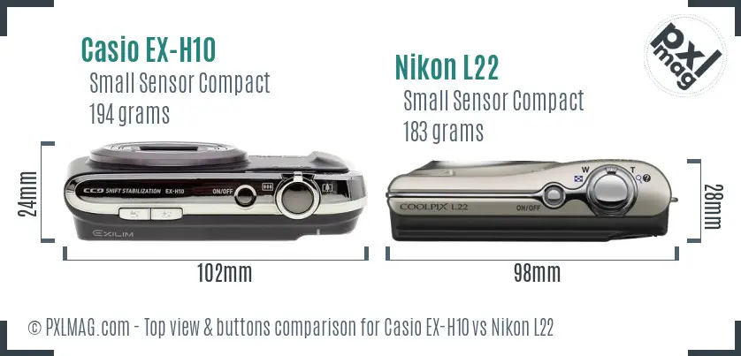 Casio EX-H10 vs Nikon L22 top view buttons comparison