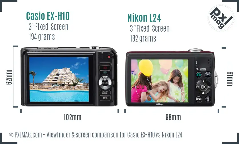 Casio EX-H10 vs Nikon L24 Screen and Viewfinder comparison