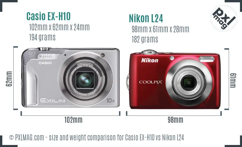 Casio EX-H10 vs Nikon L24 size comparison