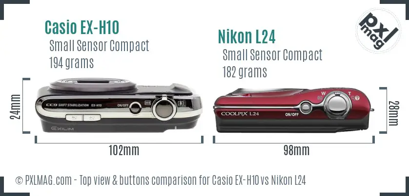 Casio EX-H10 vs Nikon L24 top view buttons comparison