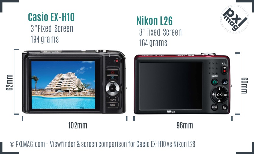 Casio EX-H10 vs Nikon L26 Screen and Viewfinder comparison