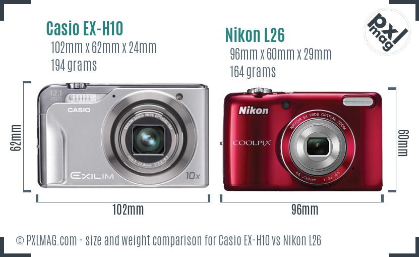 Casio EX-H10 vs Nikon L26 size comparison