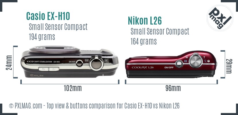 Casio EX-H10 vs Nikon L26 top view buttons comparison
