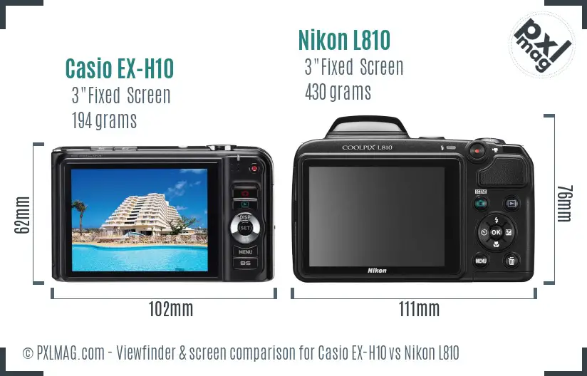 Casio EX-H10 vs Nikon L810 Screen and Viewfinder comparison Casio EX-H10 vs Nikon L810 Screen and Viewfinder comparison