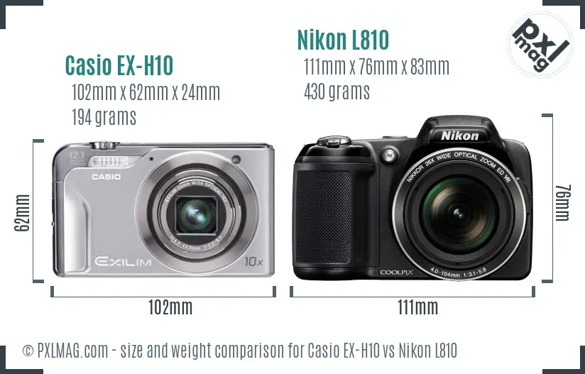 Casio EX-H10 vs Nikon L810 size comparison Casio EX-H10 vs Nikon L810 size comparison