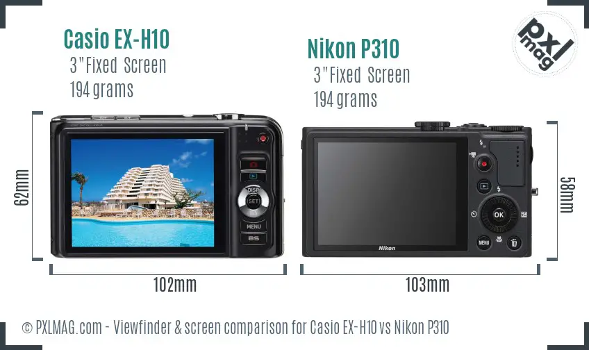 Casio EX-H10 vs Nikon P310 Screen and Viewfinder comparison