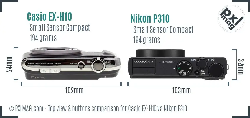 Casio EX-H10 vs Nikon P310 top view buttons comparison
