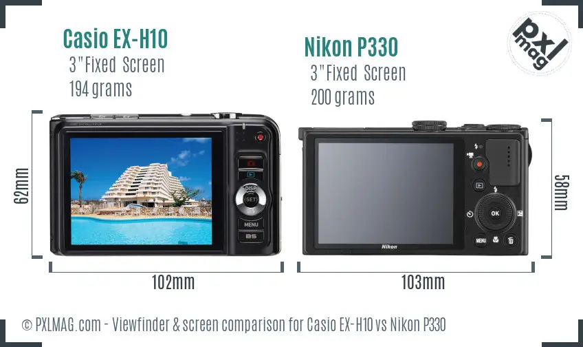Casio EX-H10 vs Nikon P330 Screen and Viewfinder comparison