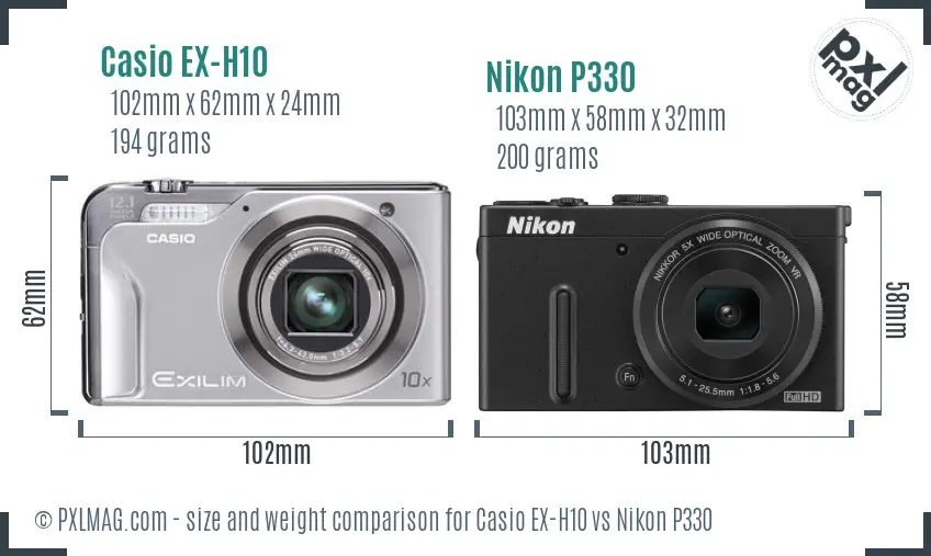 Casio EX-H10 vs Nikon P330 size comparison