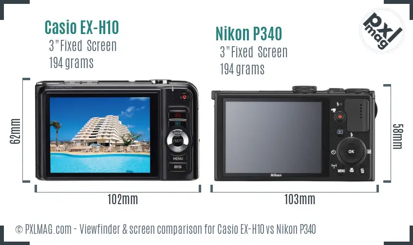 Casio EX-H10 vs Nikon P340 Screen and Viewfinder comparison Casio EX-H10 vs Nikon P340 Screen and Viewfinder comparison