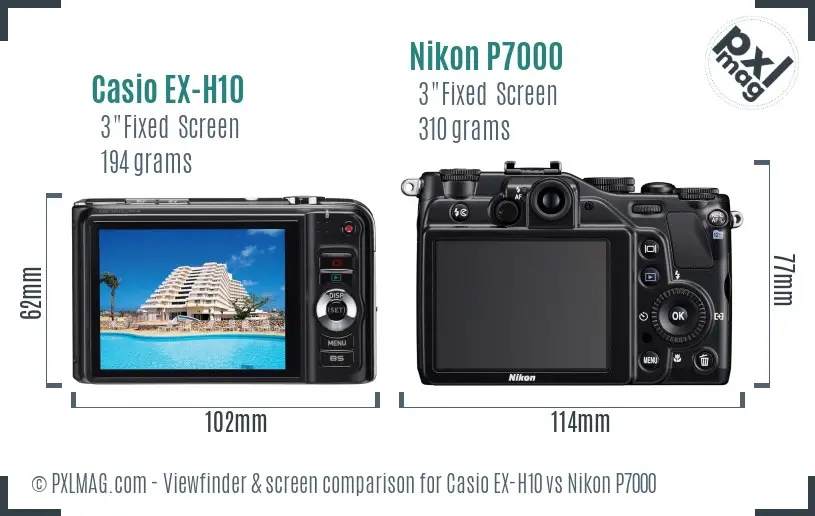 Casio EX-H10 vs Nikon P7000 Screen and Viewfinder comparison