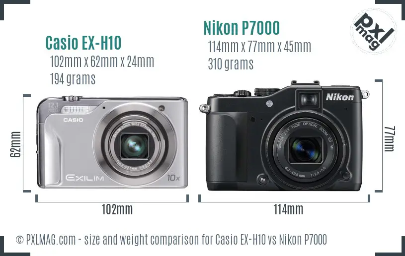 Casio EX-H10 vs Nikon P7000 size comparison