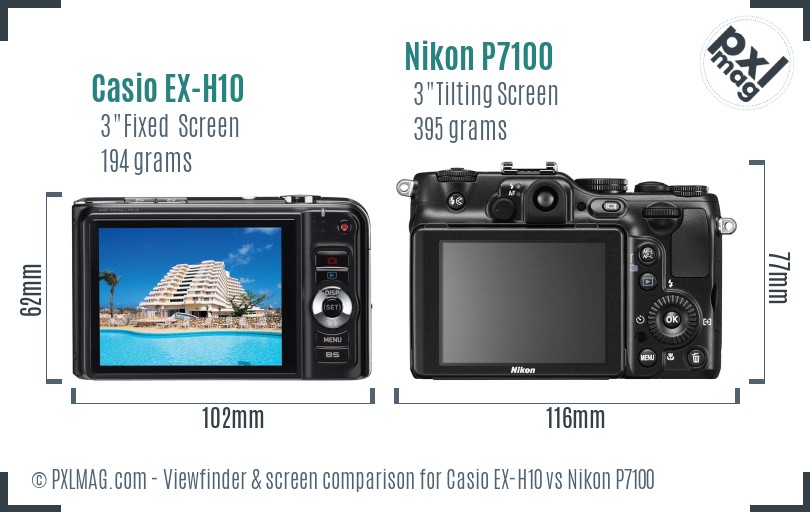 Casio EX-H10 vs Nikon P7100 Screen and Viewfinder comparison