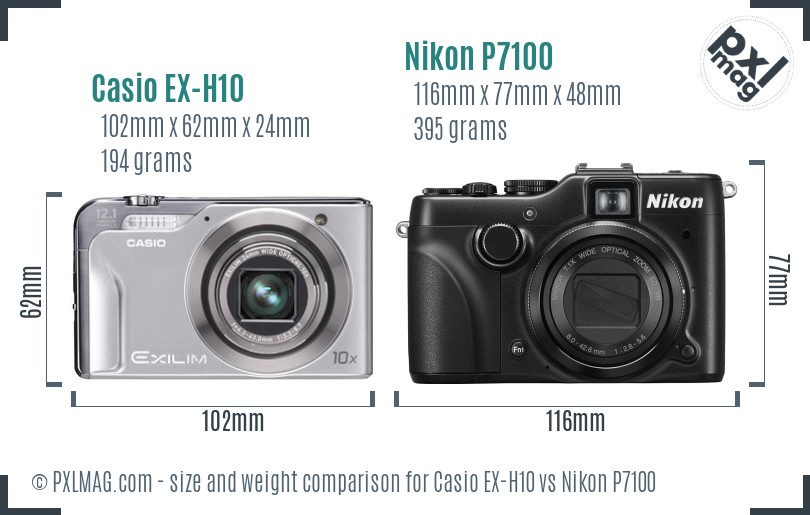 Casio EX-H10 vs Nikon P7100 size comparison