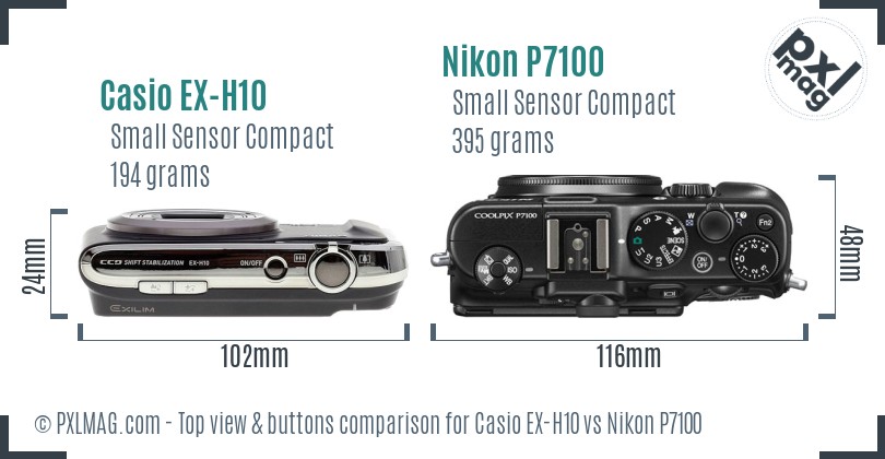 Casio EX-H10 vs Nikon P7100 top view buttons comparison
