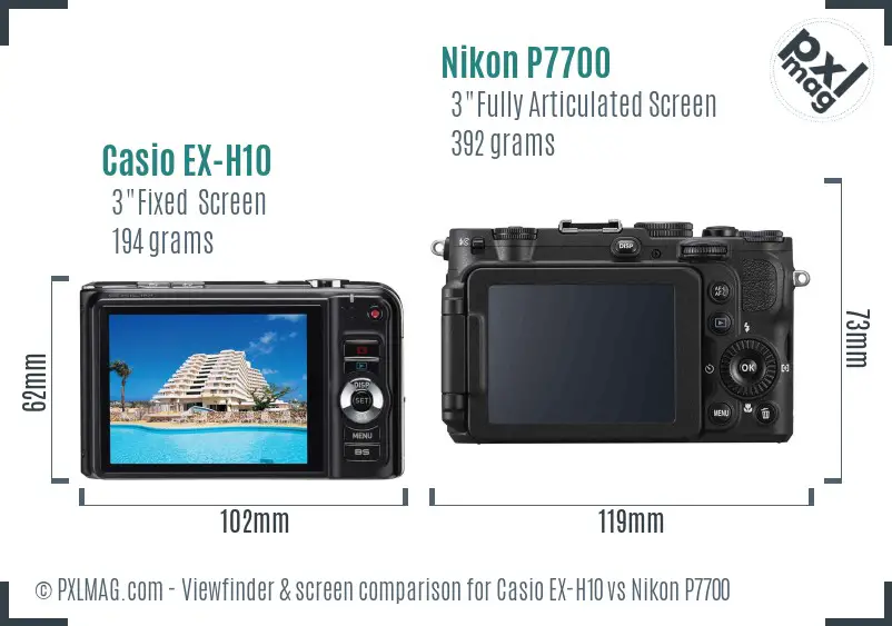 Casio EX-H10 vs Nikon P7700 Screen and Viewfinder comparison