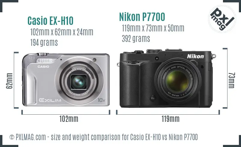 Casio EX-H10 vs Nikon P7700 size comparison