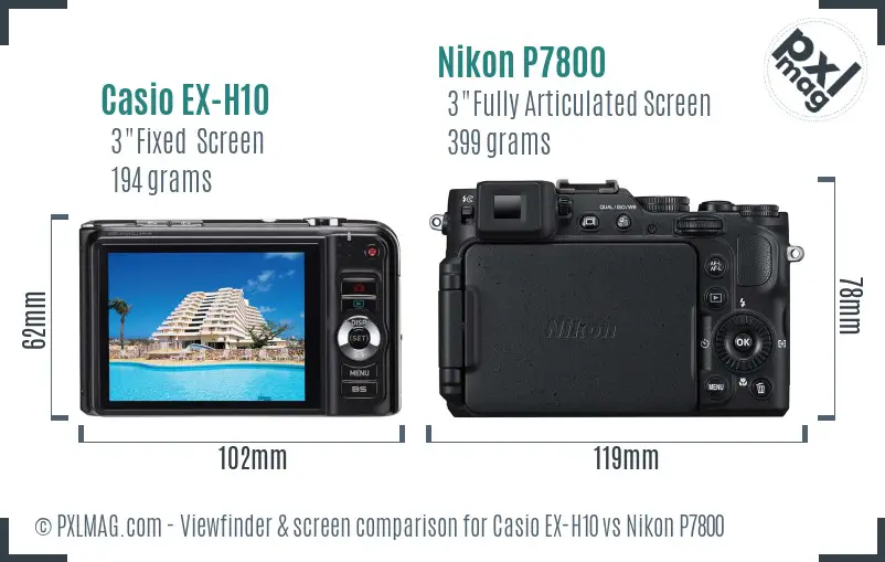 Casio EX-H10 vs Nikon P7800 Screen and Viewfinder comparison