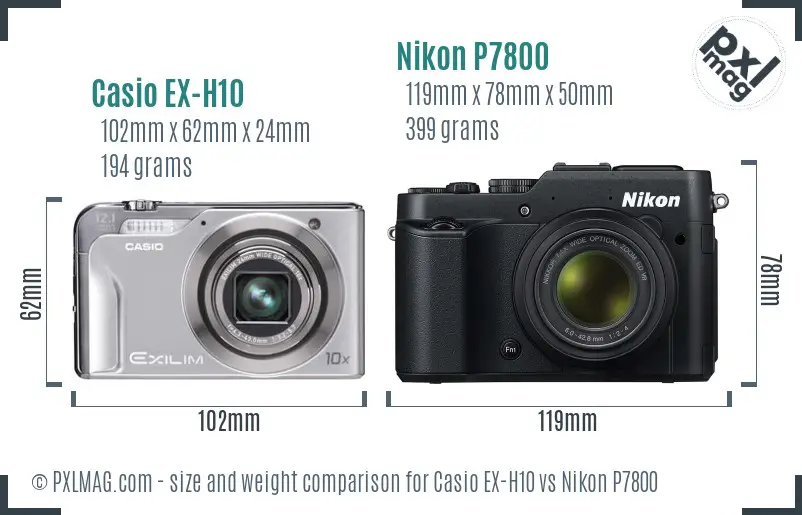 Casio EX-H10 vs Nikon P7800 size comparison