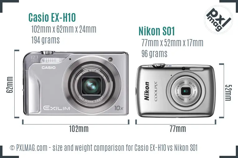 Casio EX-H10 vs Nikon S01 size comparison