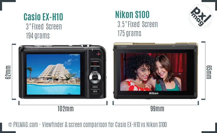 Casio EX-H10 vs Nikon S100 Screen and Viewfinder comparison