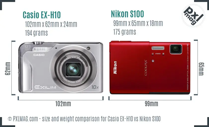 Casio EX-H10 vs Nikon S100 size comparison