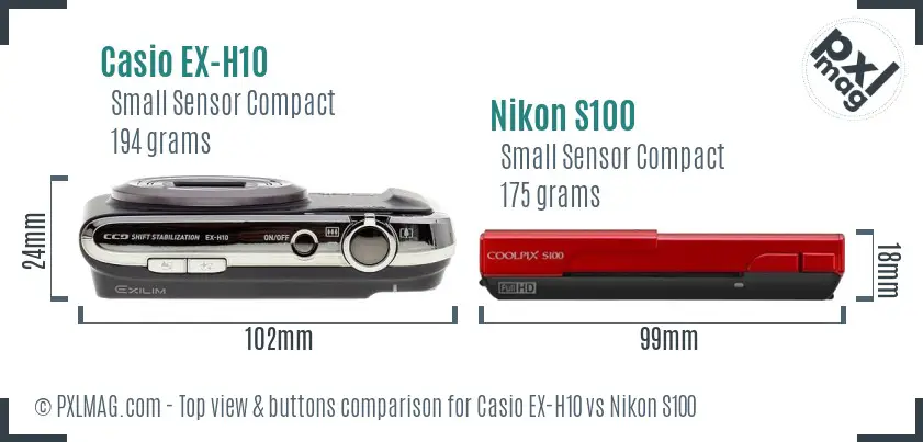 Casio EX-H10 vs Nikon S100 top view buttons comparison