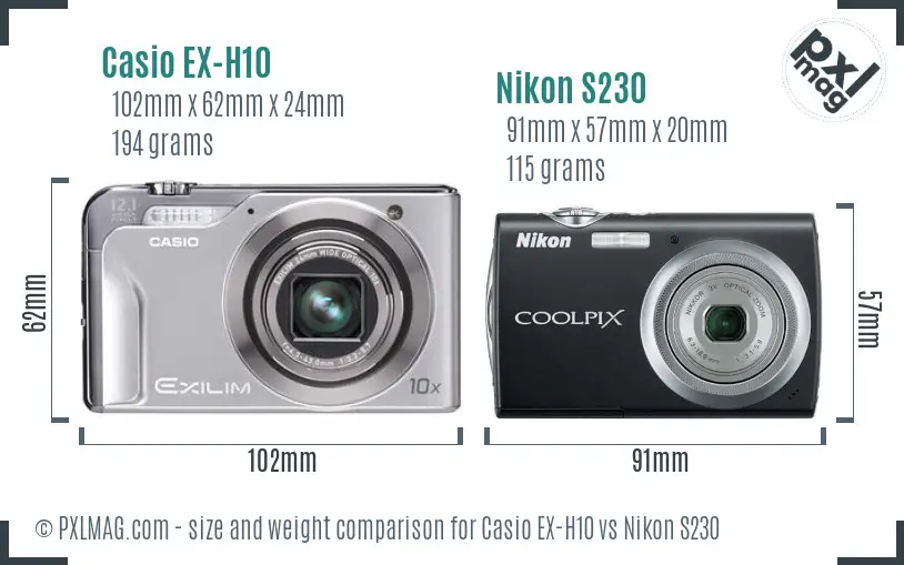Casio EX-H10 vs Nikon S230 size comparison