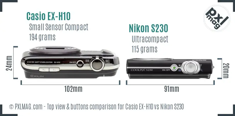 Casio EX-H10 vs Nikon S230 top view buttons comparison